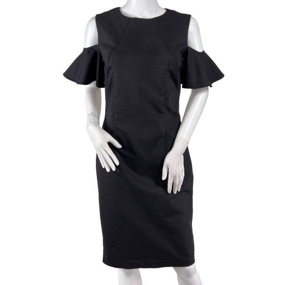 Zara Dresses & Skirts - Zara Basic Cold Shoulder Black Knee Length Stretch Cocktail Sheath Dress Medium